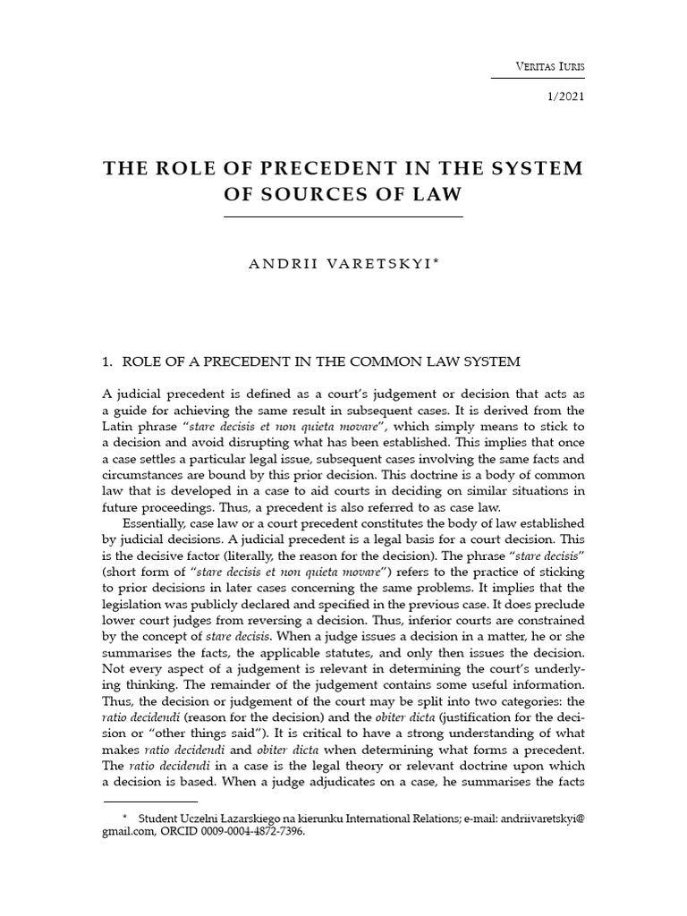 Precedent's Role in Common vs Civil Law | PDF | Precedent | Case Law