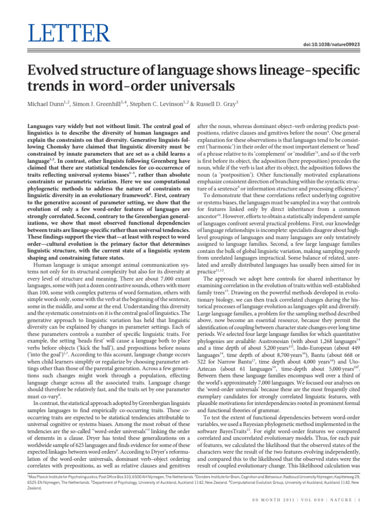 Language Evolution and Word Order Trends | PDF | Linguistics | Verb
