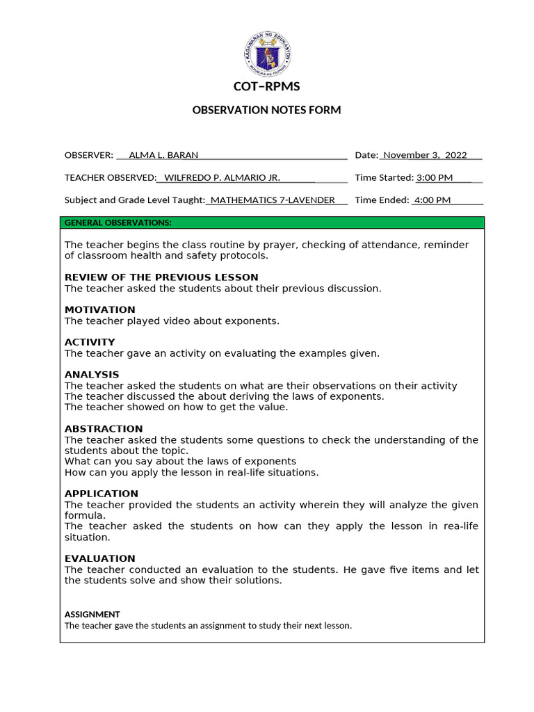Cot Q1 | PDF