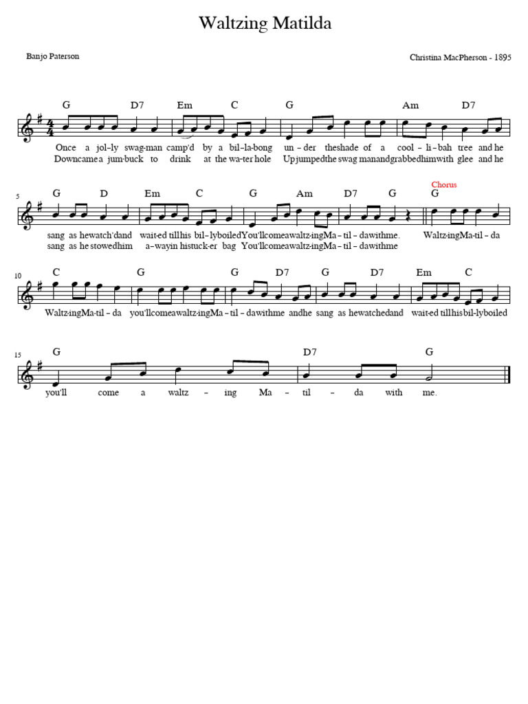 Waltzing Matilda Leadsheet | PDF