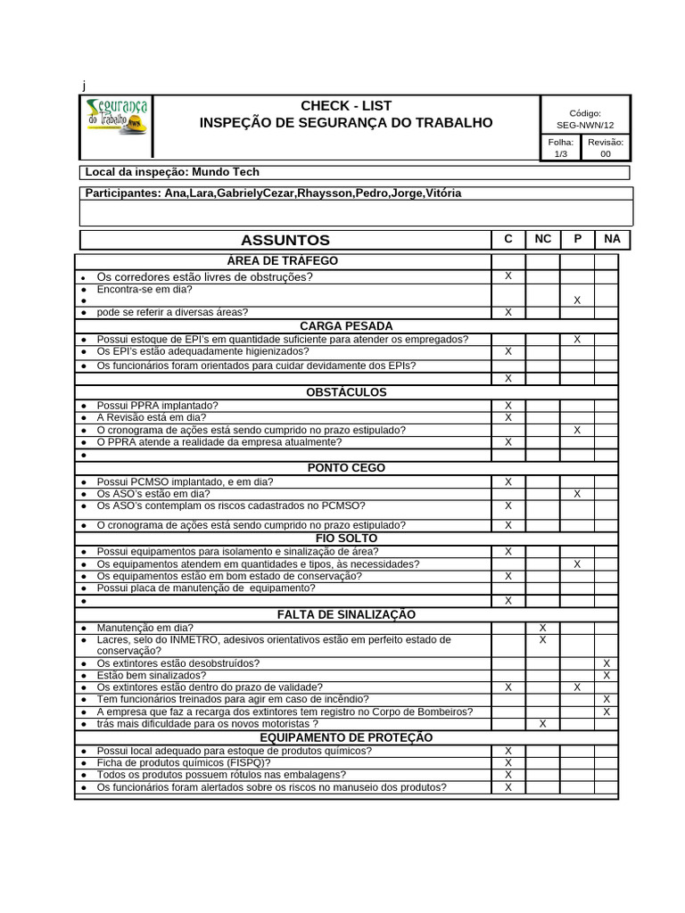 Inspeção de Segurança do Trabalho: Check-list | PDF
