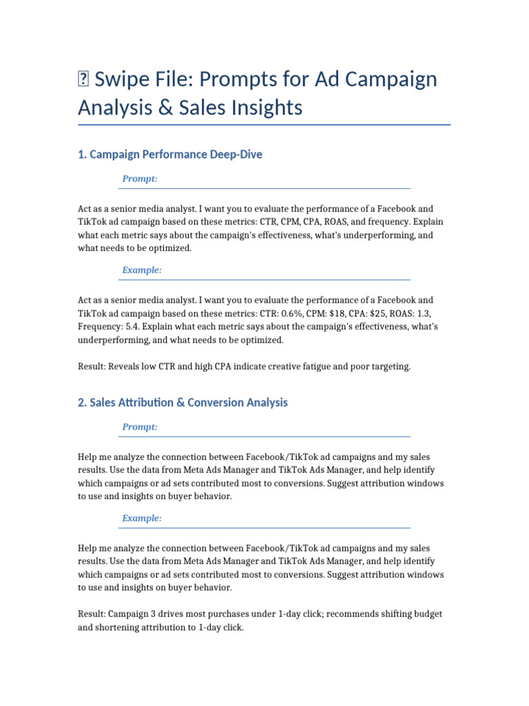 Ad Campaign Analysis Prompts Swipe File | PDF | Marketing