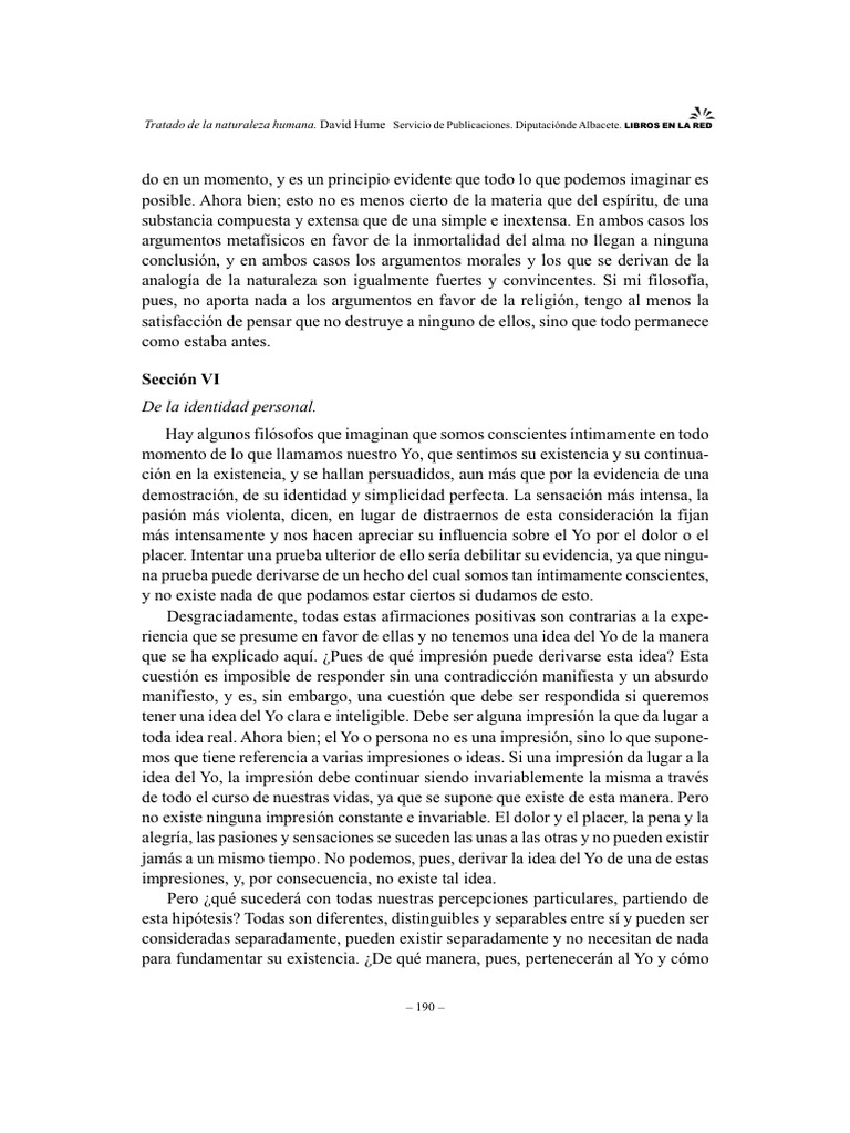 Identidad Personal en Hume: Percepciones y Yo | PDF | David Hume ...