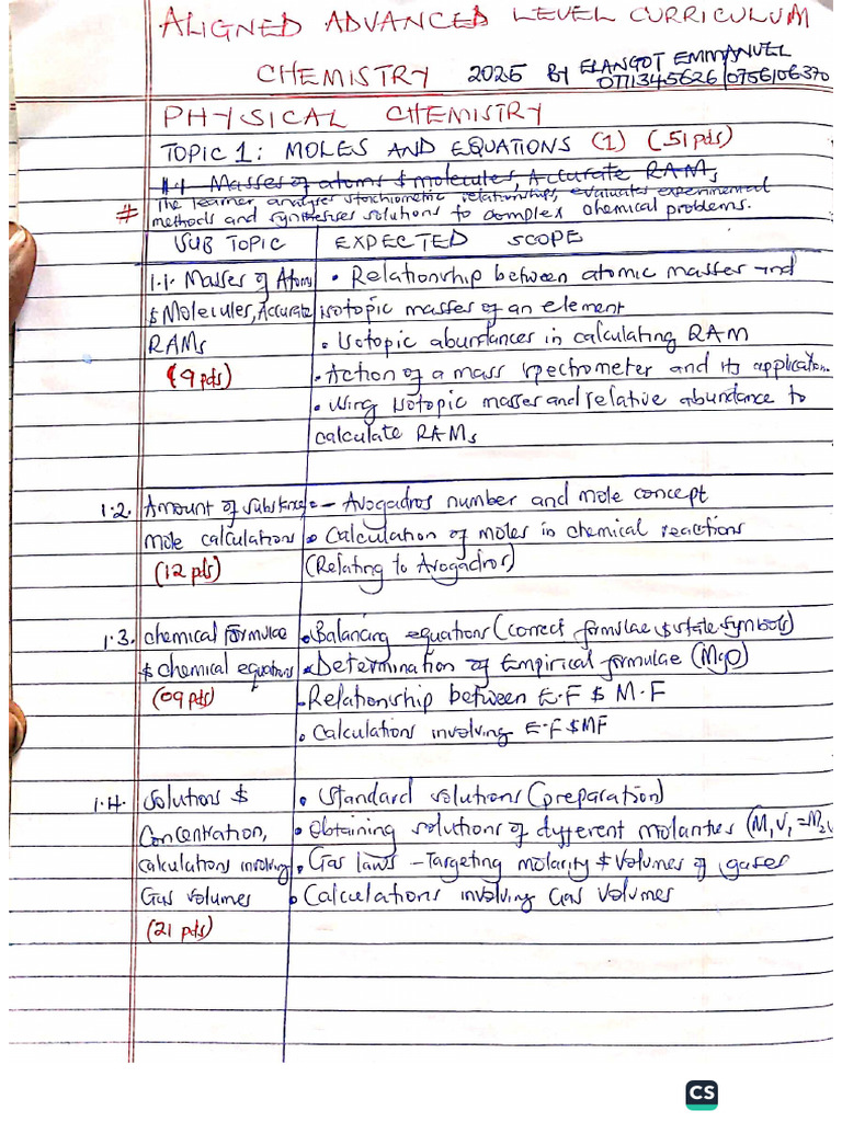 A Level Sequenced Content Chemistry | PDF