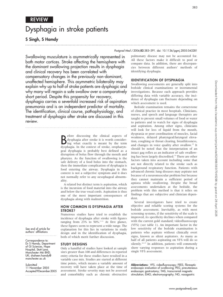 Dysphagia After Stroke: Causes and Recovery | PDF | Stroke | Medical ...