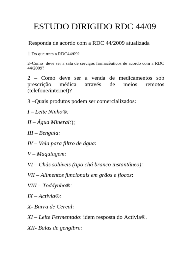Estudo sobre a RDC 44/09 e Serviços Farmacêuticos | PDF