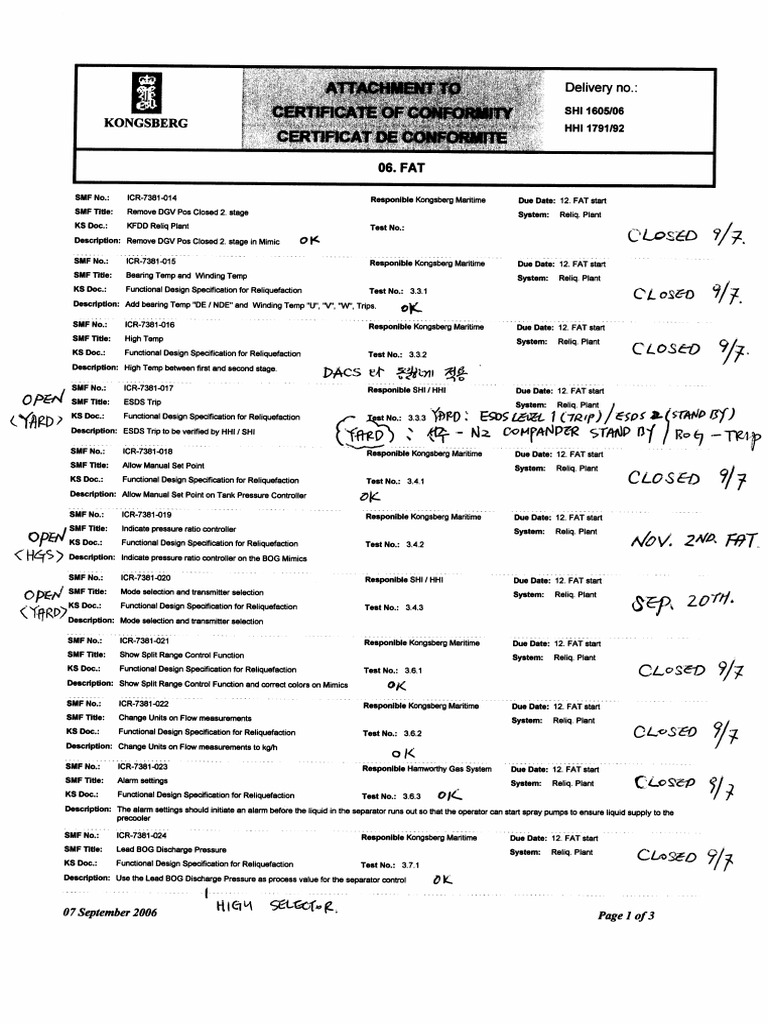 재액화 1차 FAT Comment List | PDF