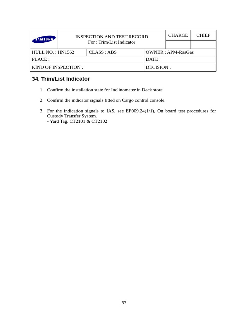 Trim/List Indicator Inspection Record | PDF