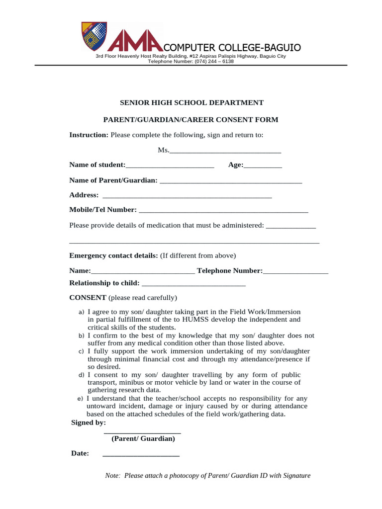 Baguio Senior High Consent Form | PDF
