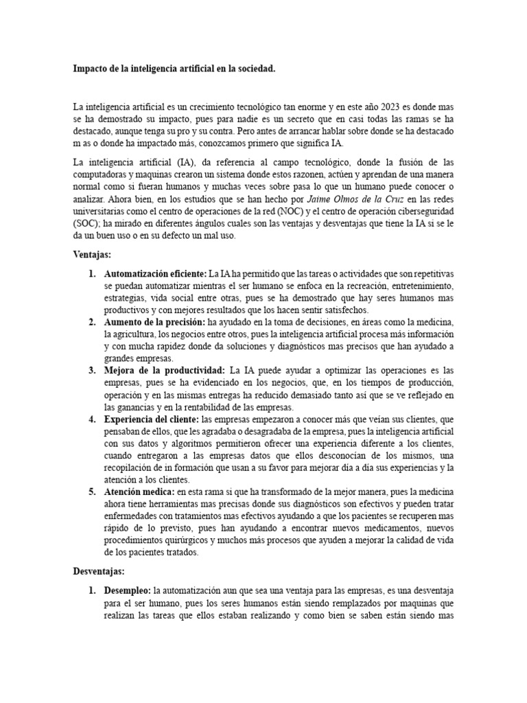 Impacto de la IA en la sociedad 2023 | PDF | Inteligencia artificial ...