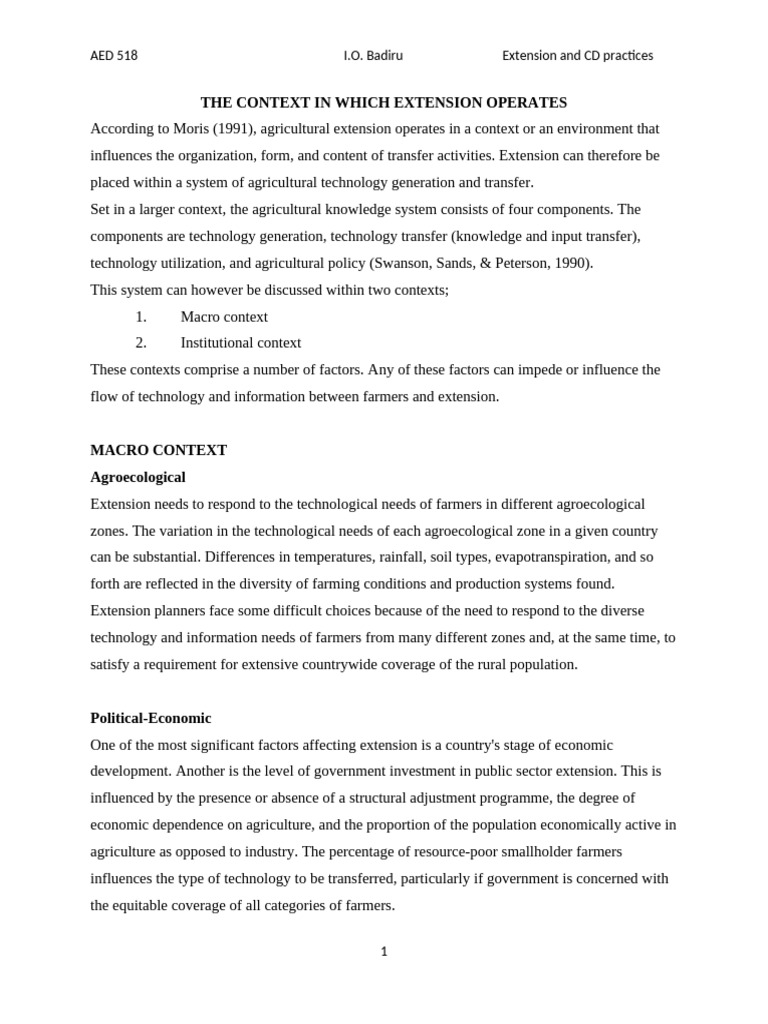 Agricultural Extension Contexts Explained | PDF | Agriculture ...