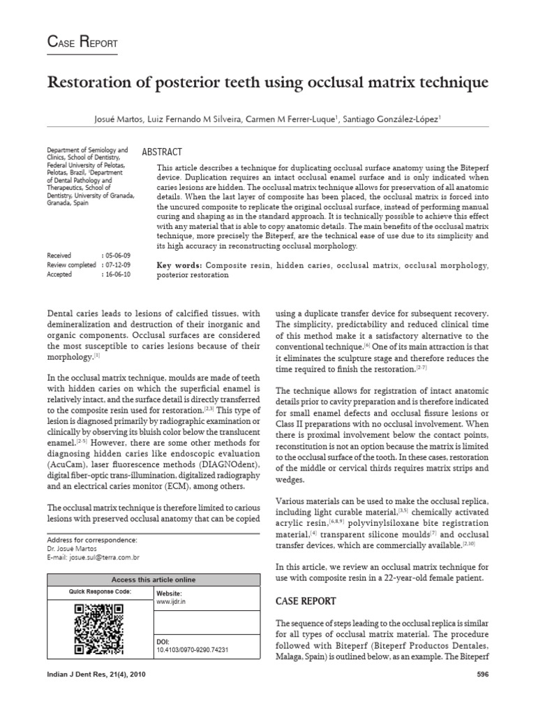 Occlusal Matrix Technique for Tooth Restoration | PDF | Tooth Enamel ...
