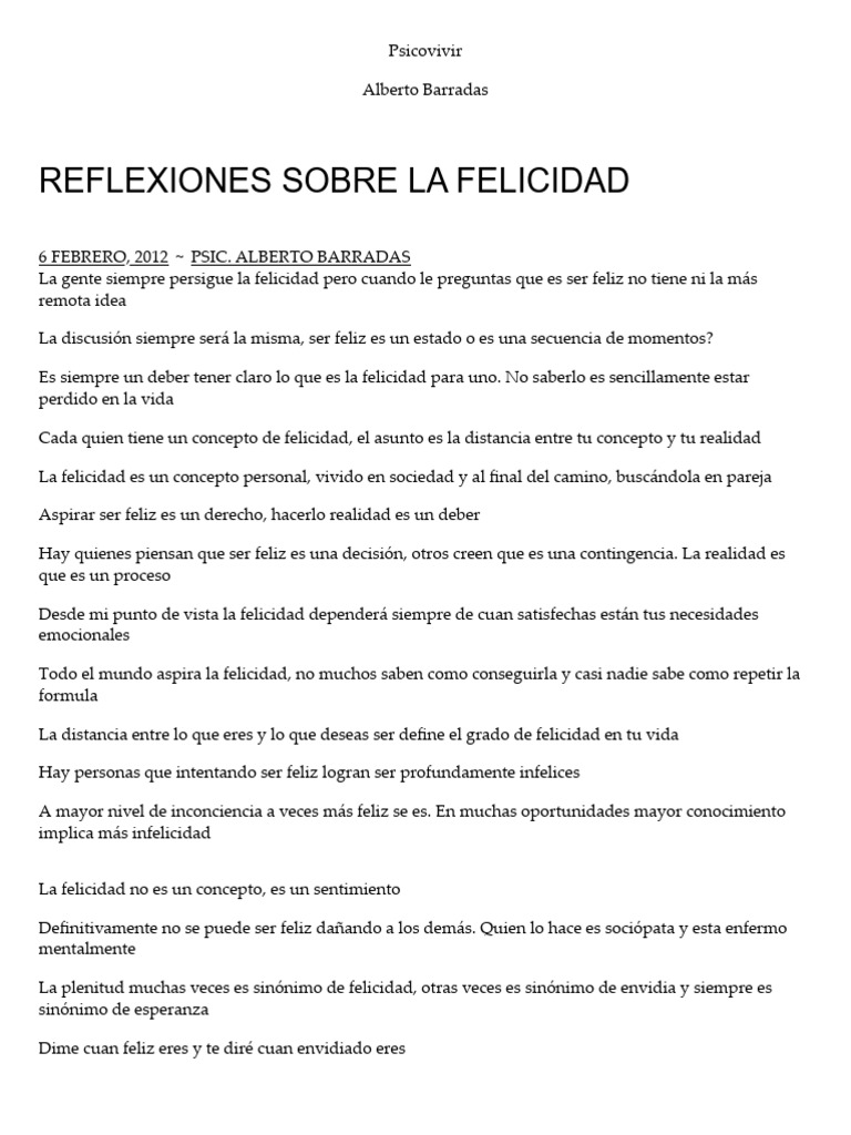 Reflexiones sobre la felicidad | PDF | Felicidad | Sicología