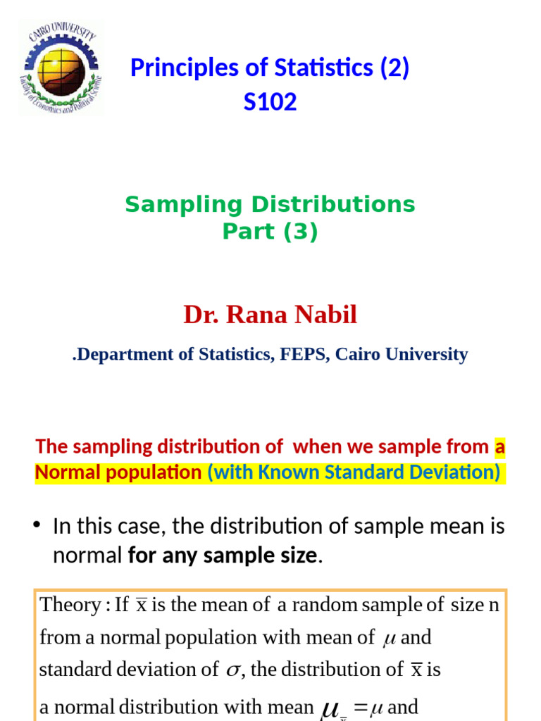 Lecture 13 - SE102 - Sampling Distributions - Part (3) 6 | PDF | Normal ...