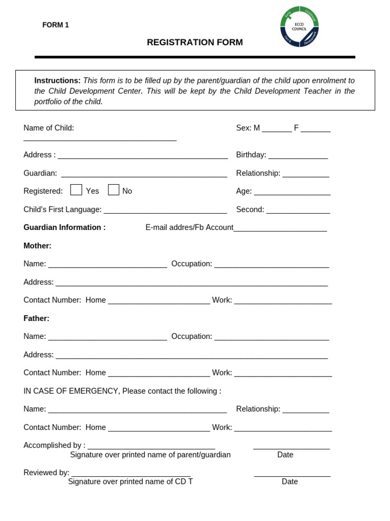 NCDC Child Registration Form | PDF
