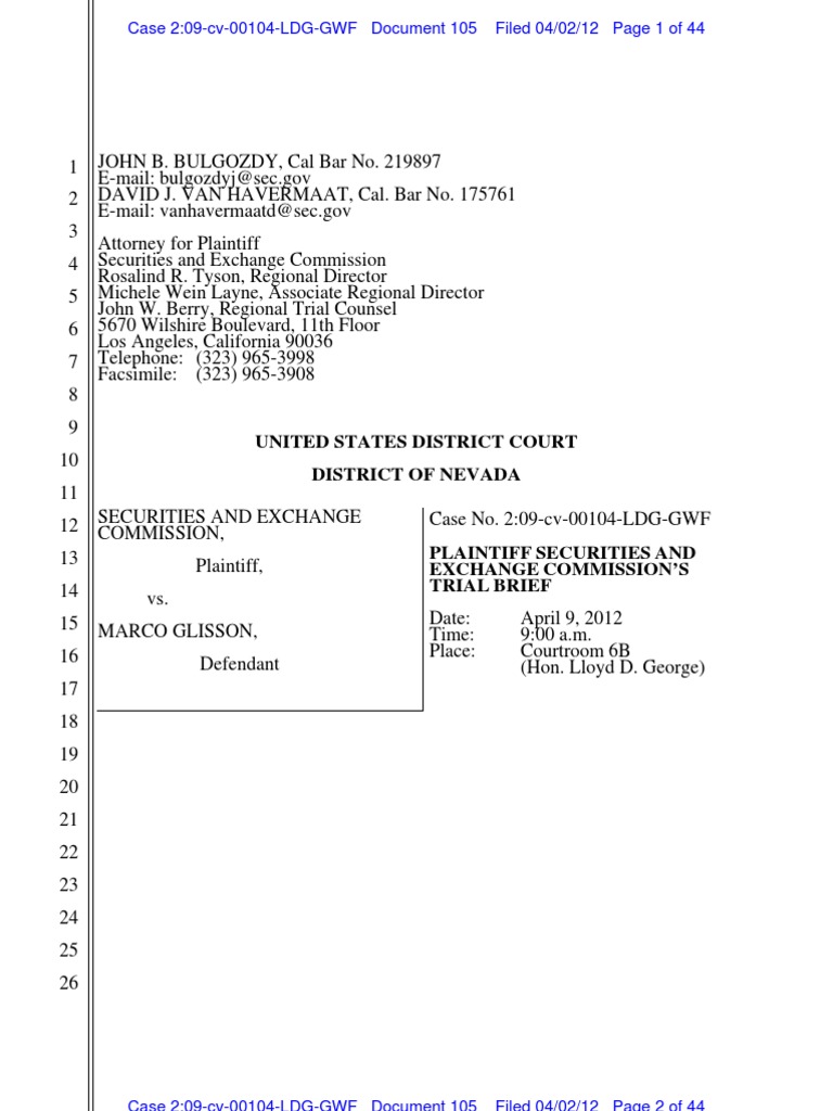 Glisson Case SEC Brief | PDF | Stocks | Securities (Finance)