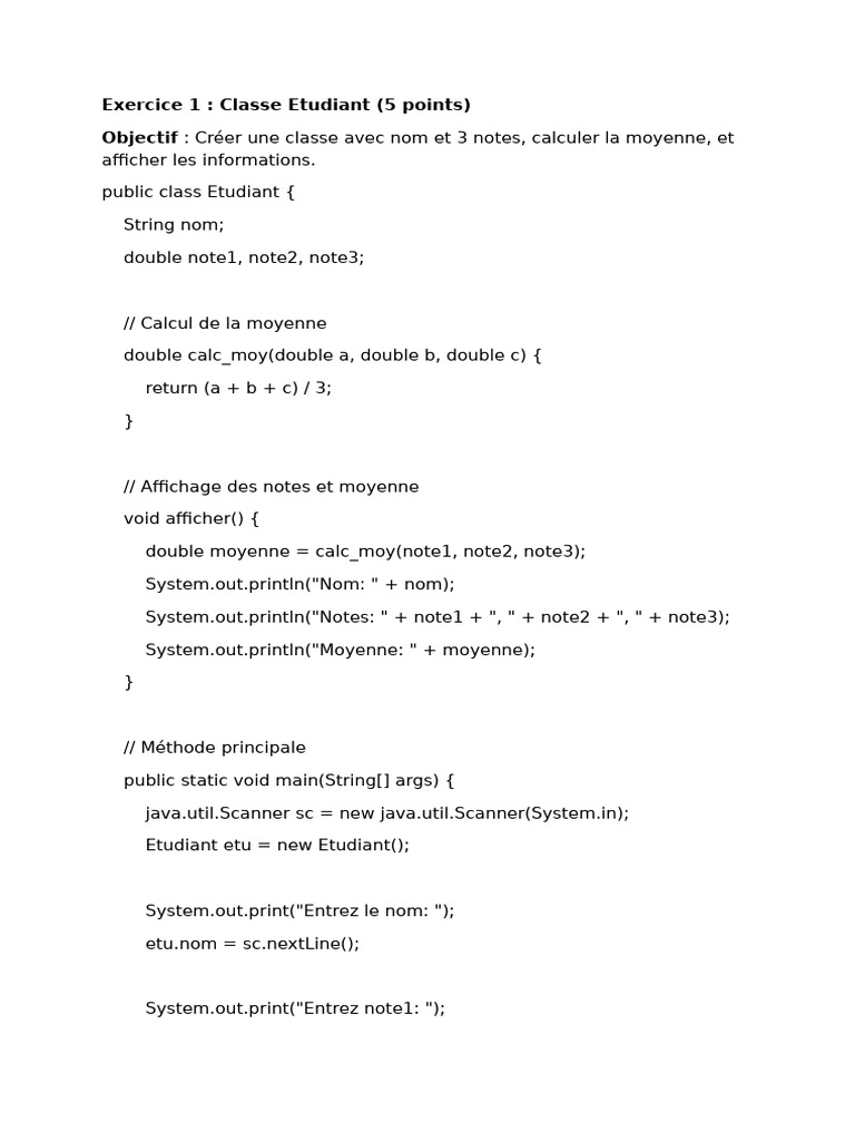 Exemples de classes Java : Étudiant, Mail, Maison | PDF | Programmation ...