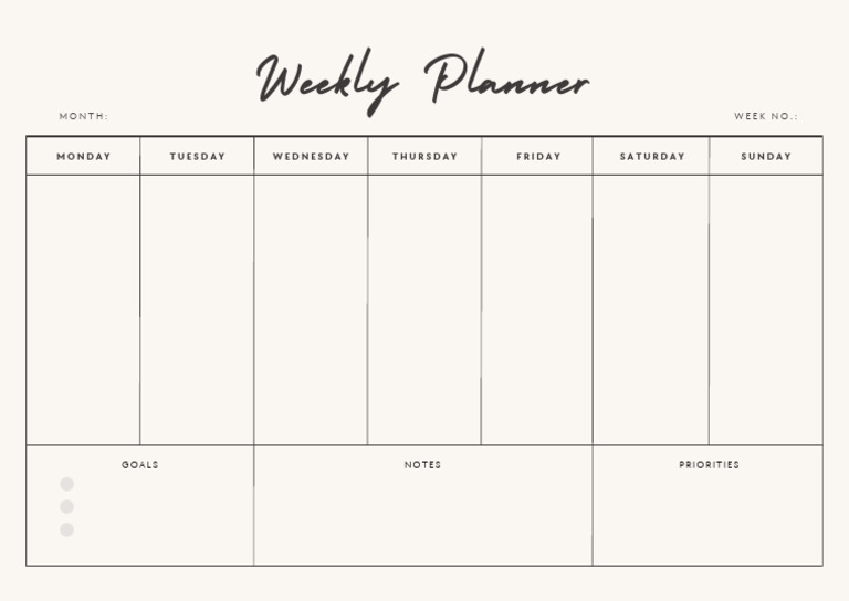 White Minimalist Weekly Planner Document | PDF