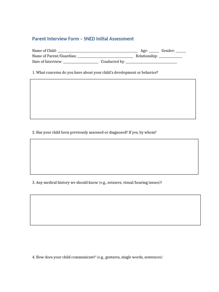 Parent Interview Form for SNED Assessment | PDF