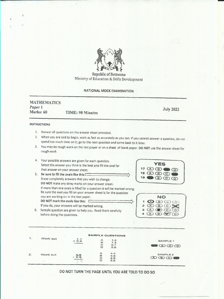 Maths 7 National Mock Exam 2022 | PDF
