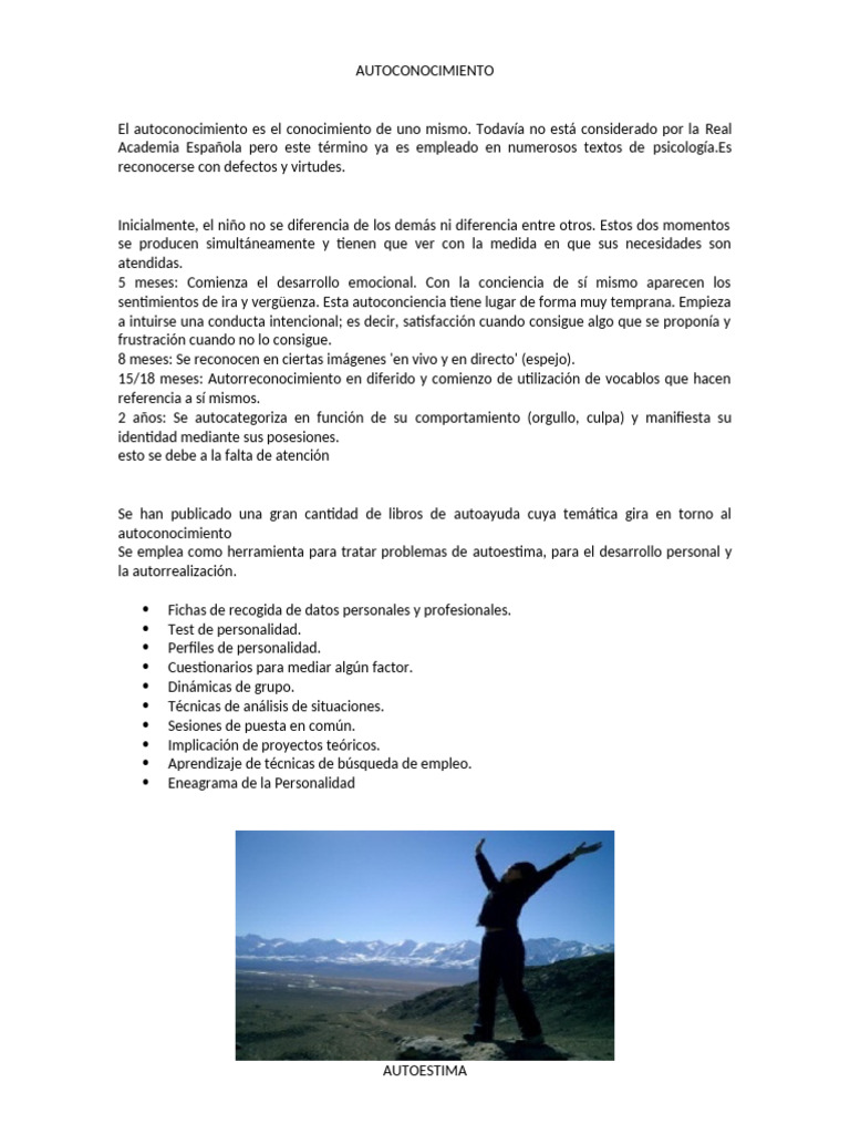 Autoconocimiento y autoestima: claves psicológicas | PDF | Autoestima ...