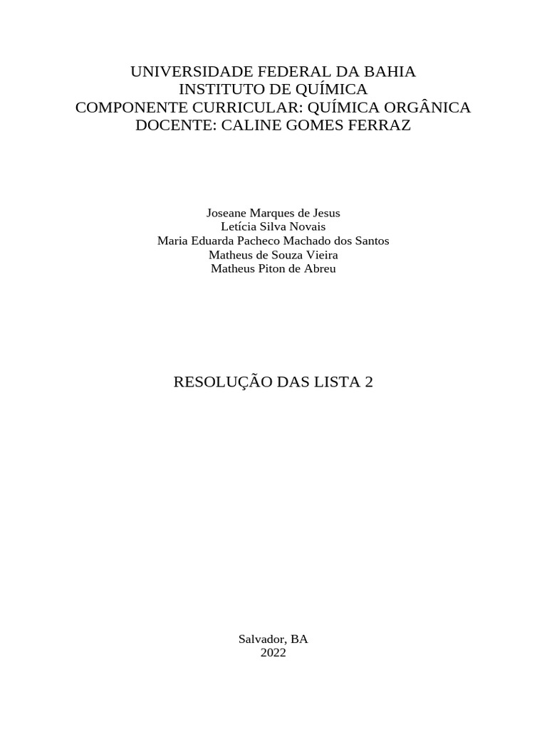 Resolução da Lista 2 de Química Orgânica | PDF | Polaridade química ...