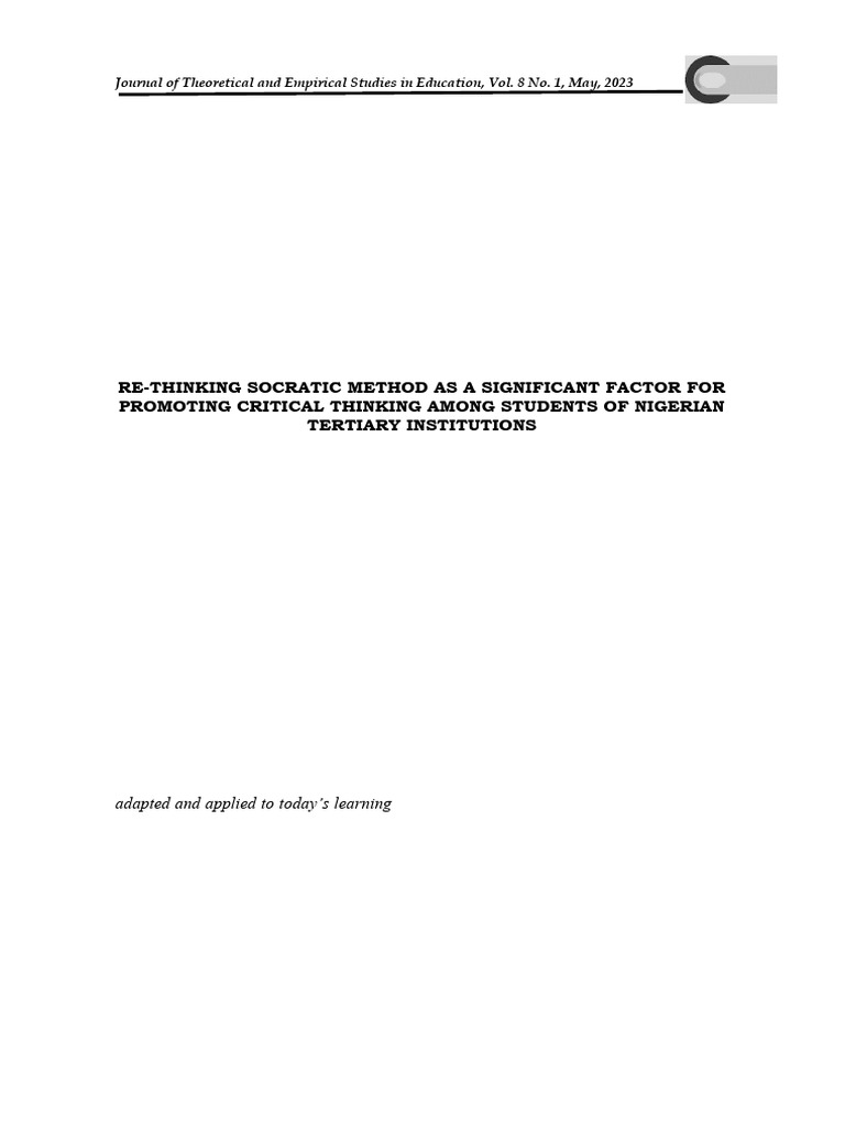 Re Thinking Socratic Method As A Significant Factor For Critical