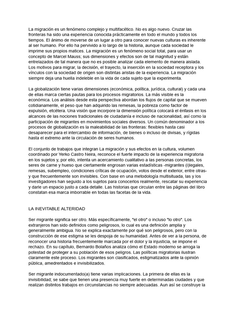 Impacto de la migración en la cultura | PDF | Migración humana ...