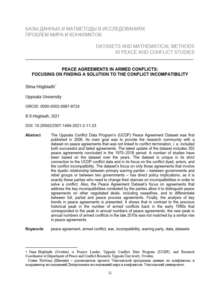 Peace Agreements in Armed Conflicts - Focusing On Finding A Solution To ...