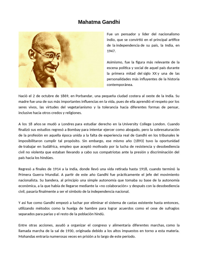 Gandhi y Mandela: Líderes de Derechos Humanos | PDF | Mahatma Gandhi ...