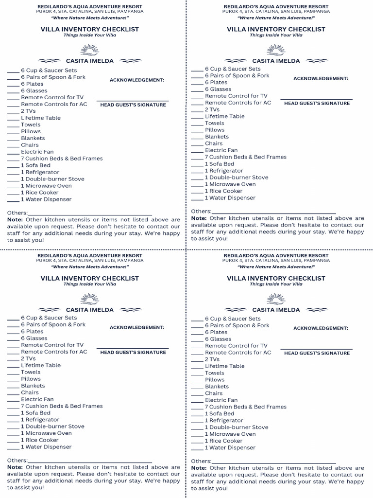 Casita Imelda - Checklist | PDF