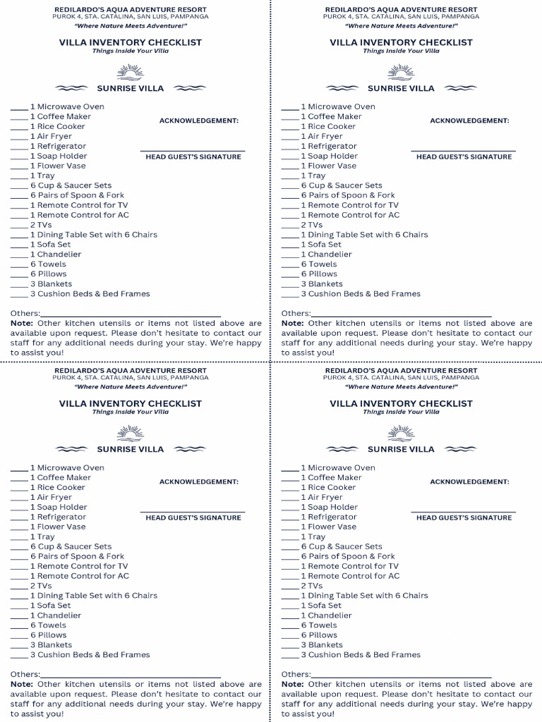 Blue - Sunrise - Checklist | PDF