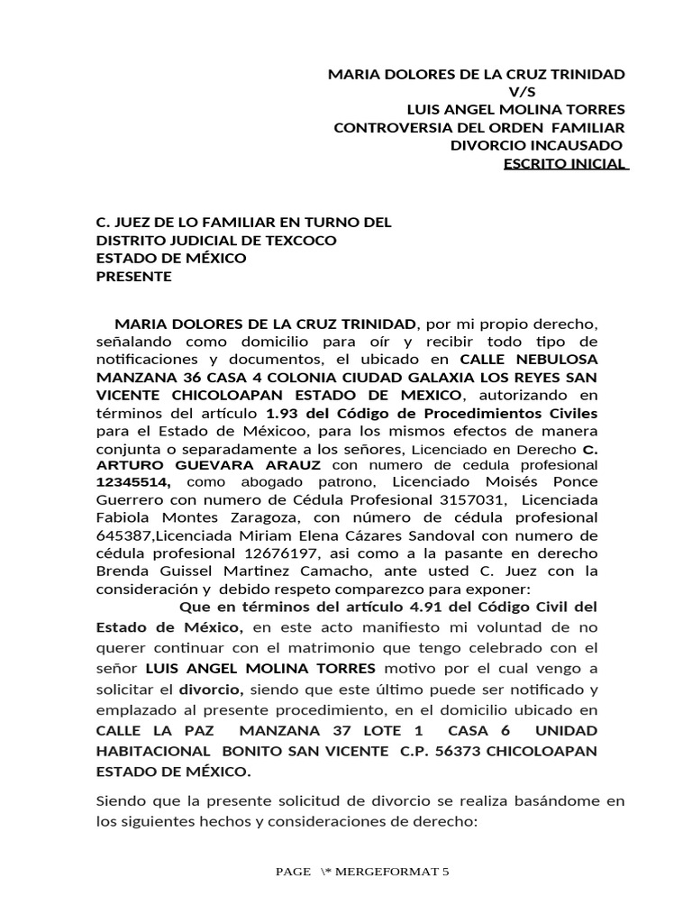Divorcio Incausado: María Dolores vs. Luis Ángel | PDF | Divorcio | México