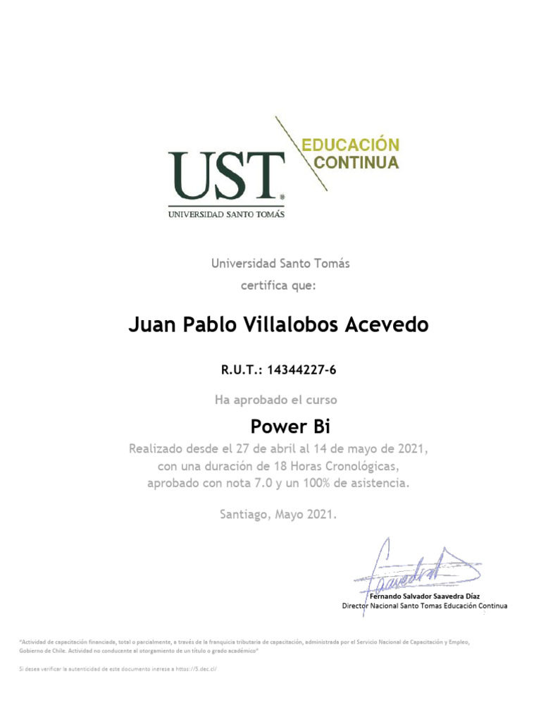 Certificado de Curso Power BI 2021 | PDF