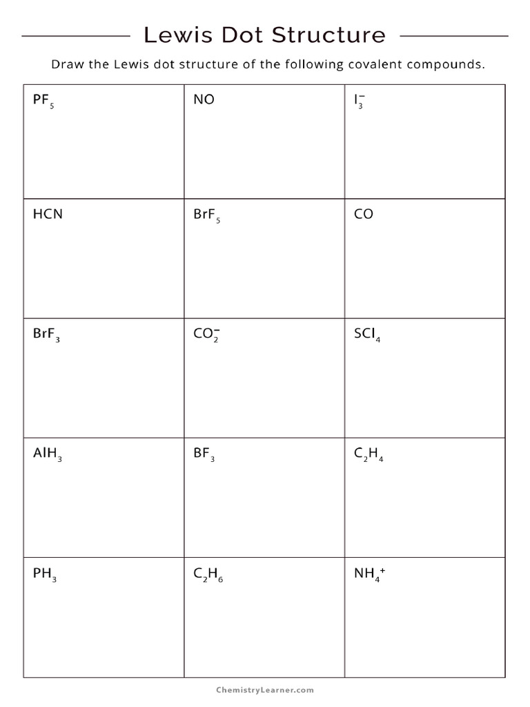 Chemistry Worksheet Lewis Dot Structures | PDF