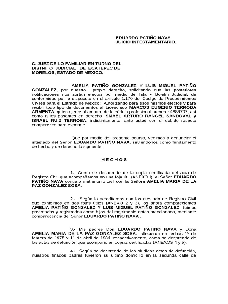 Intestado Patiño | PDF | Justicia | Crimen y violencia