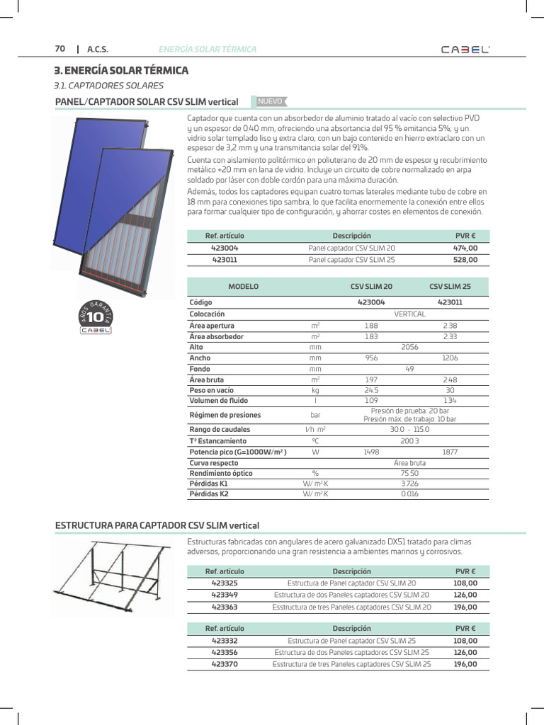 Captadores Solares Térmicos CSV y CSH | PDF | Energía solar ...