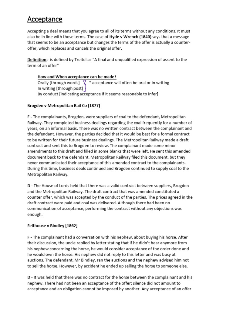 Acceptance in Contract Law Explained | PDF | Offer And Acceptance | Justice