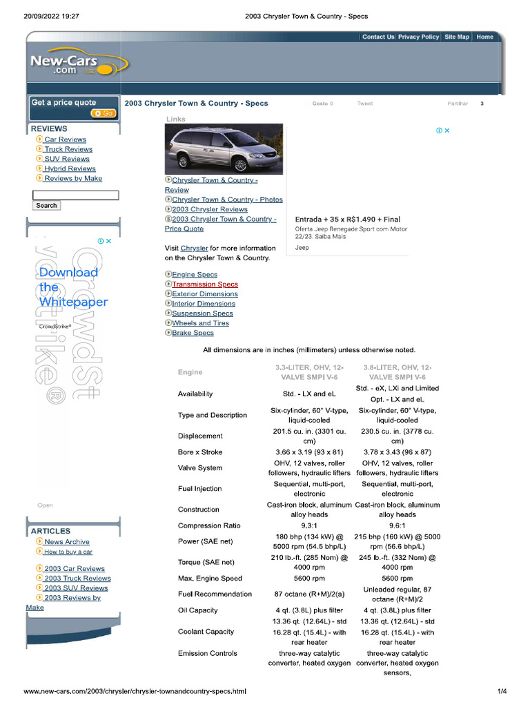 Chrysler Grand Caravan Especificações | PDF