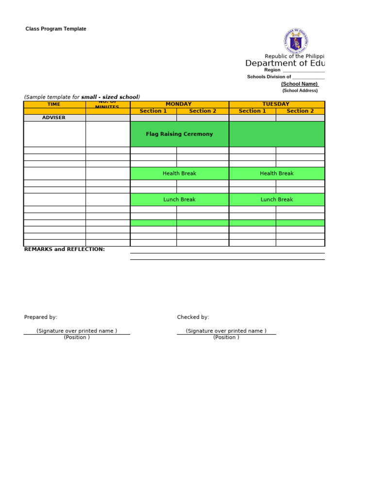 Class Program Template for Schools | PDF