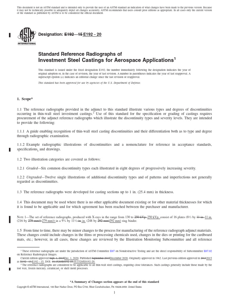 E192 Standard Radiographs for Castings | PDF | Nondestructive Testing ...