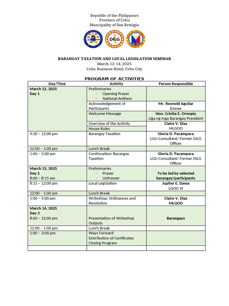 Barangay Taxation and Local Legislation Program | PDF