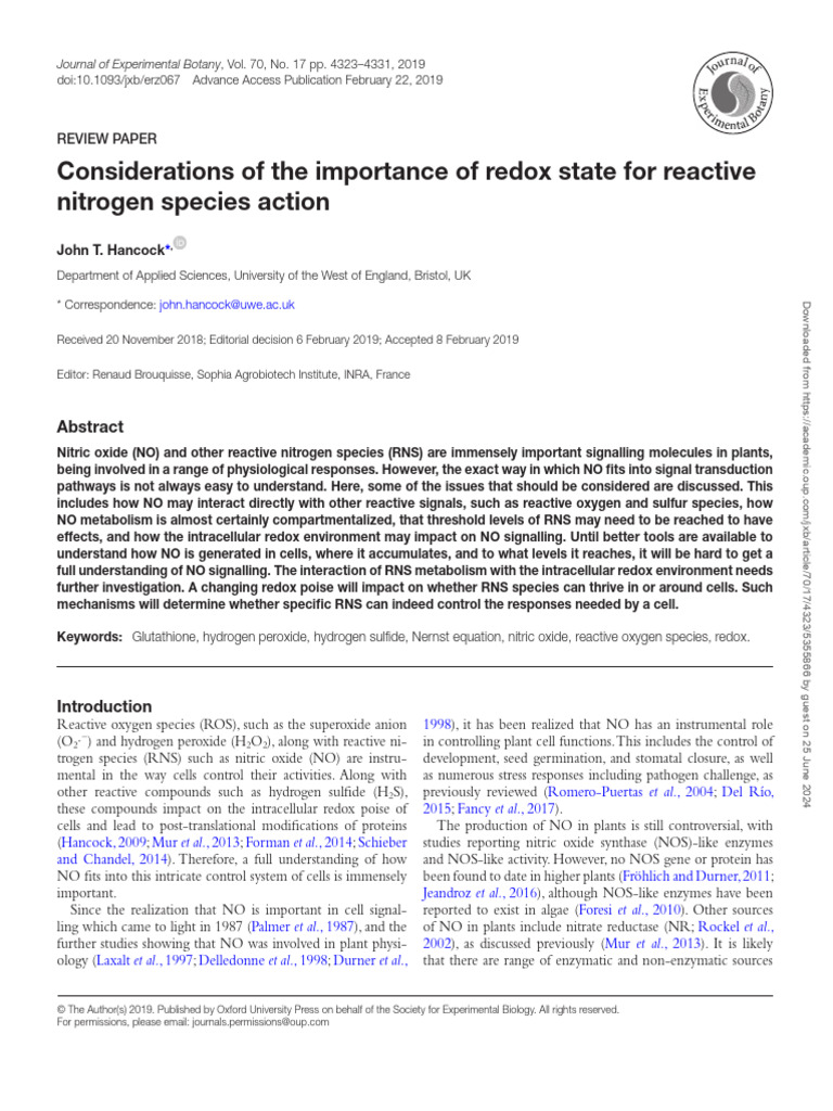 Considerations of The Importance of Redox State For Reactive Nitrogen ...