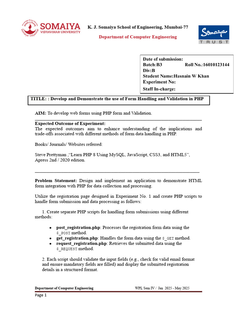 WPL - Expt - 5 - PHP - 16010123144 | PDF | Web Development | Software