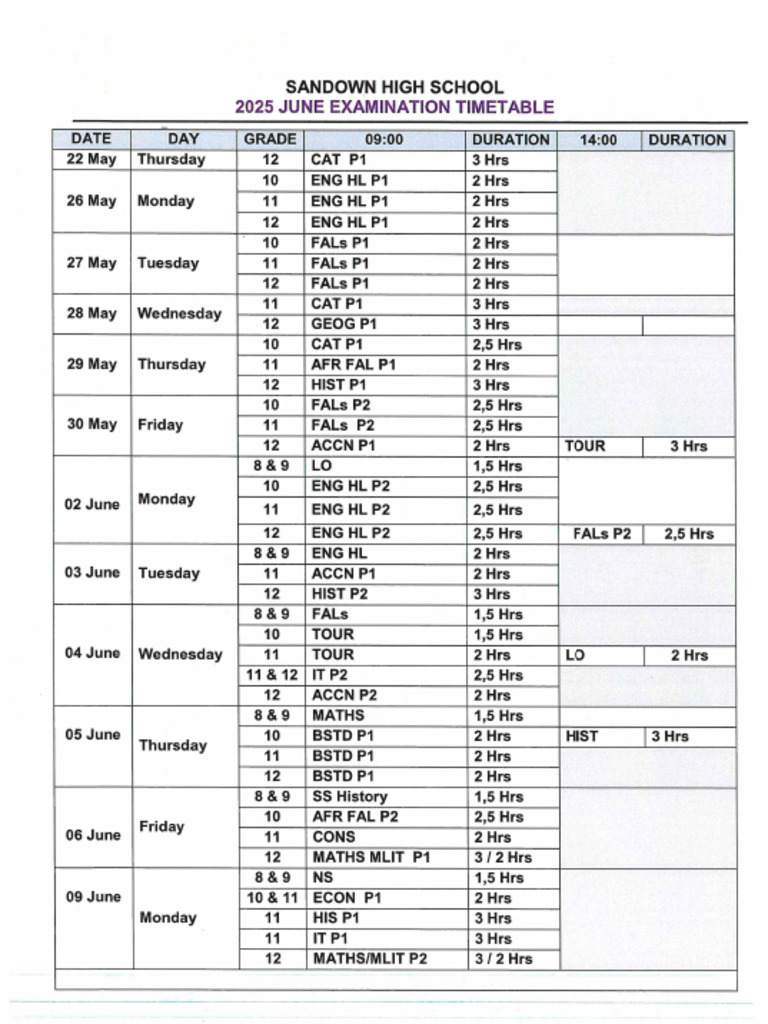 SHS June Examinations Timetable | PDF