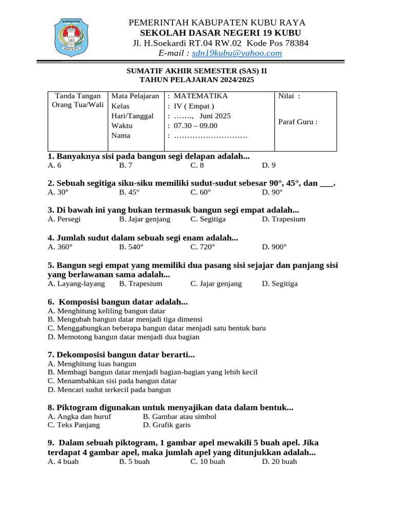 Soal Matematika Kelas 4 Semester 2 | PDF