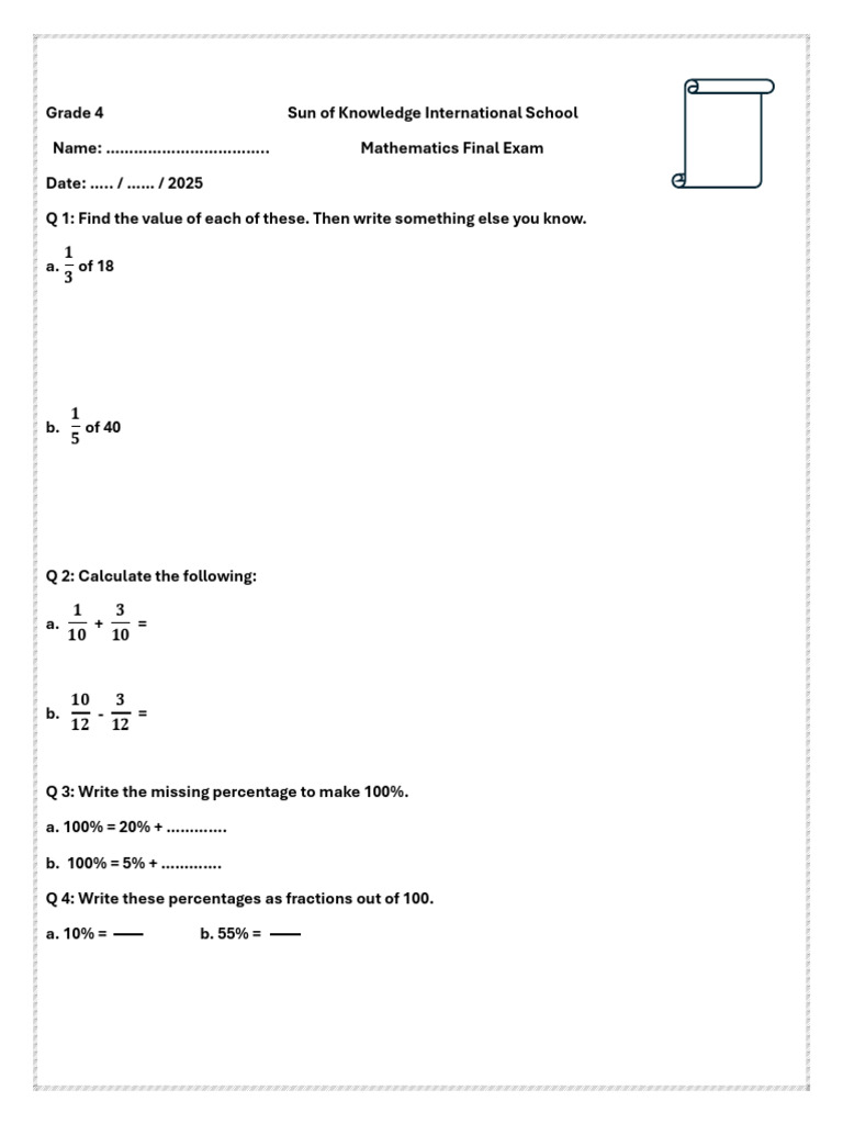 Grade 4 Mathematics Final Exam Guide | PDF