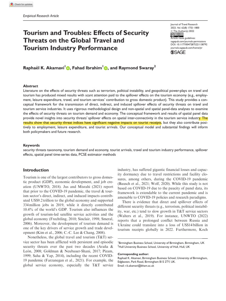 Akamavi Et Al 2022 Tourism and Troubles Effects of Security Threats on ...