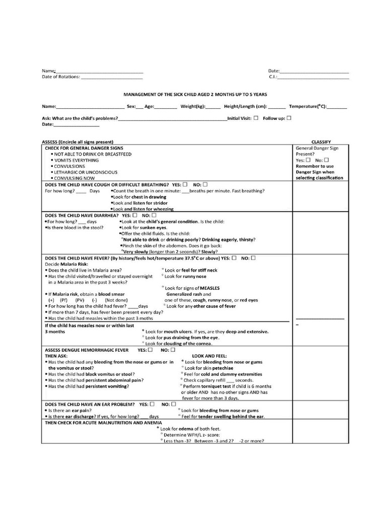 Imci Form | PDF