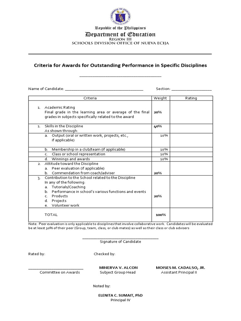 Outstanding Performance in Specific Discipline | PDF | Science | Learning